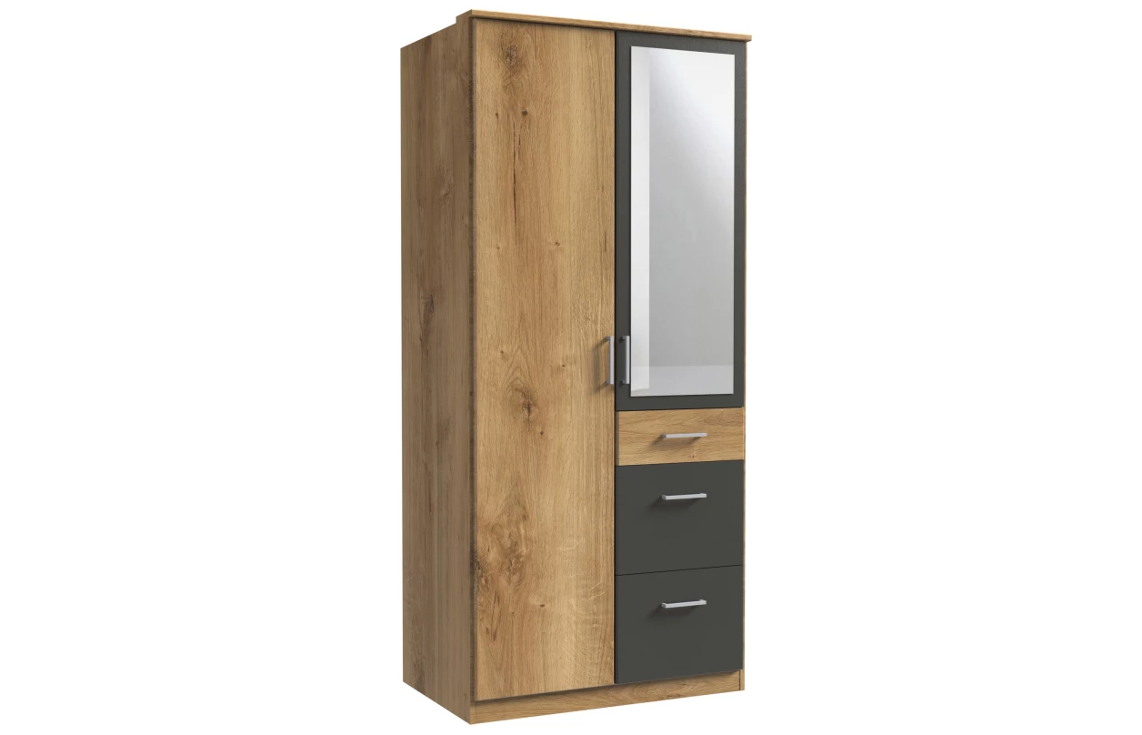Šatníková skriňa so zrkadlom Click, 91 cm, biela/doskový dub 45