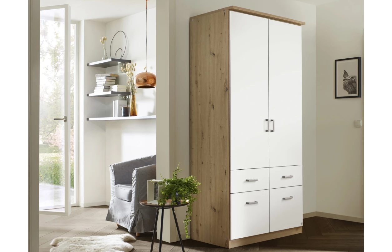 Šatníková skriňa so zrkadlami Bremen, 181 cm, dub artisan/biela 19