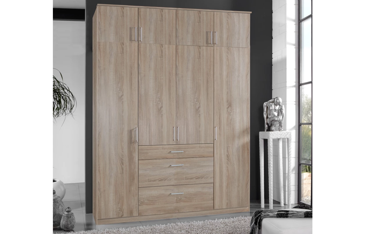 Šatníková skriňa so zrkadlom Click, 135 cm, biela/dub sonoma 11