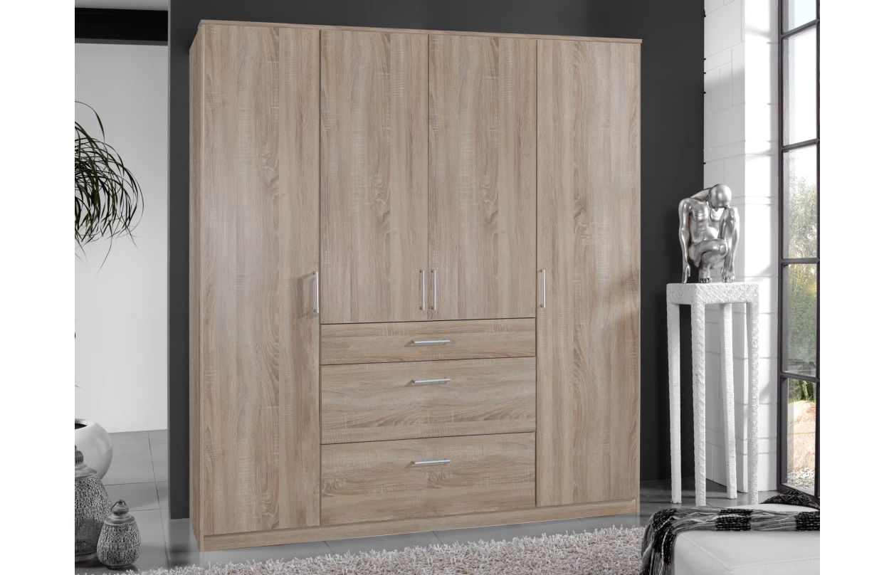 Šatníková skriňa so zrkadlom Click, 135 cm, biela/dub sonoma 12