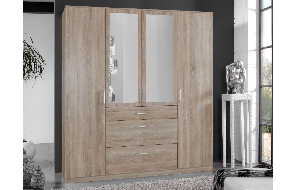 Šatníková skriňa so zrkadlom Click, 135 cm, biela/dub sonoma 14
