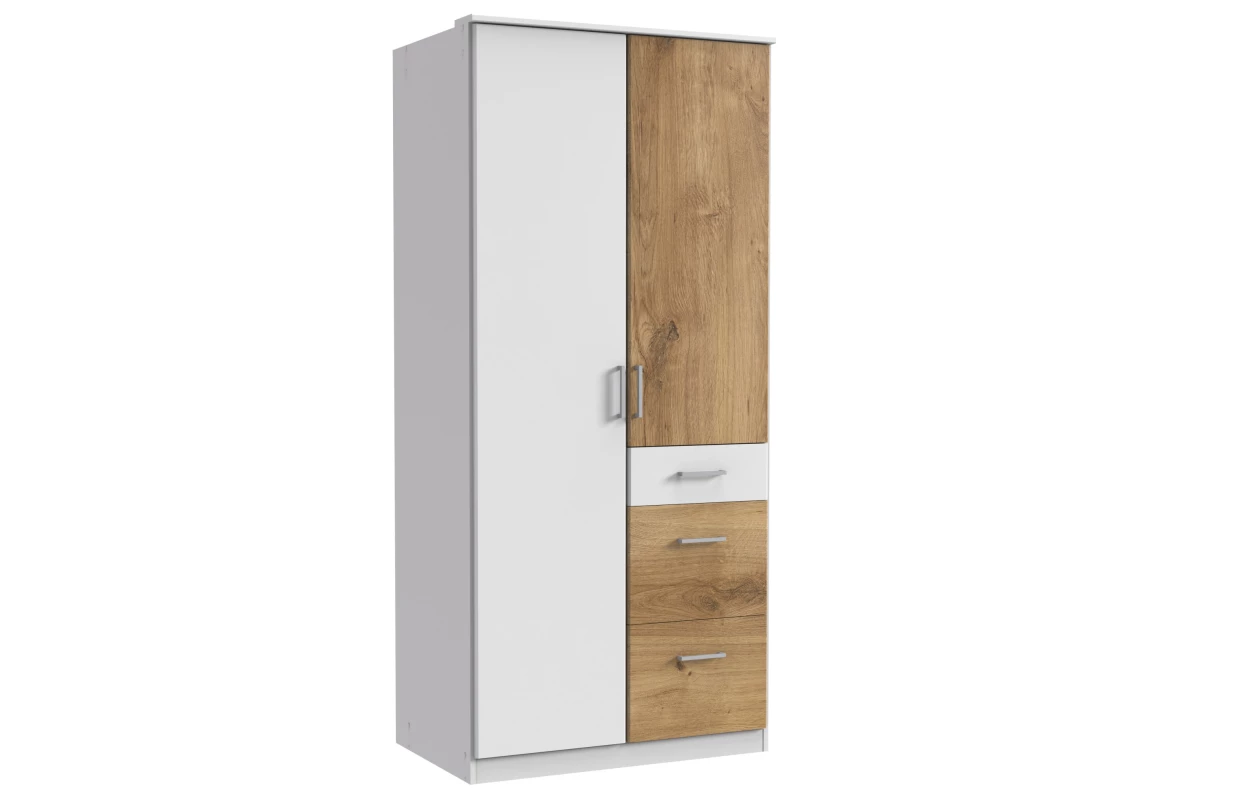 Šatníková skriňa so zrkadlom Click, 135 cm, biela/dub sonoma 22