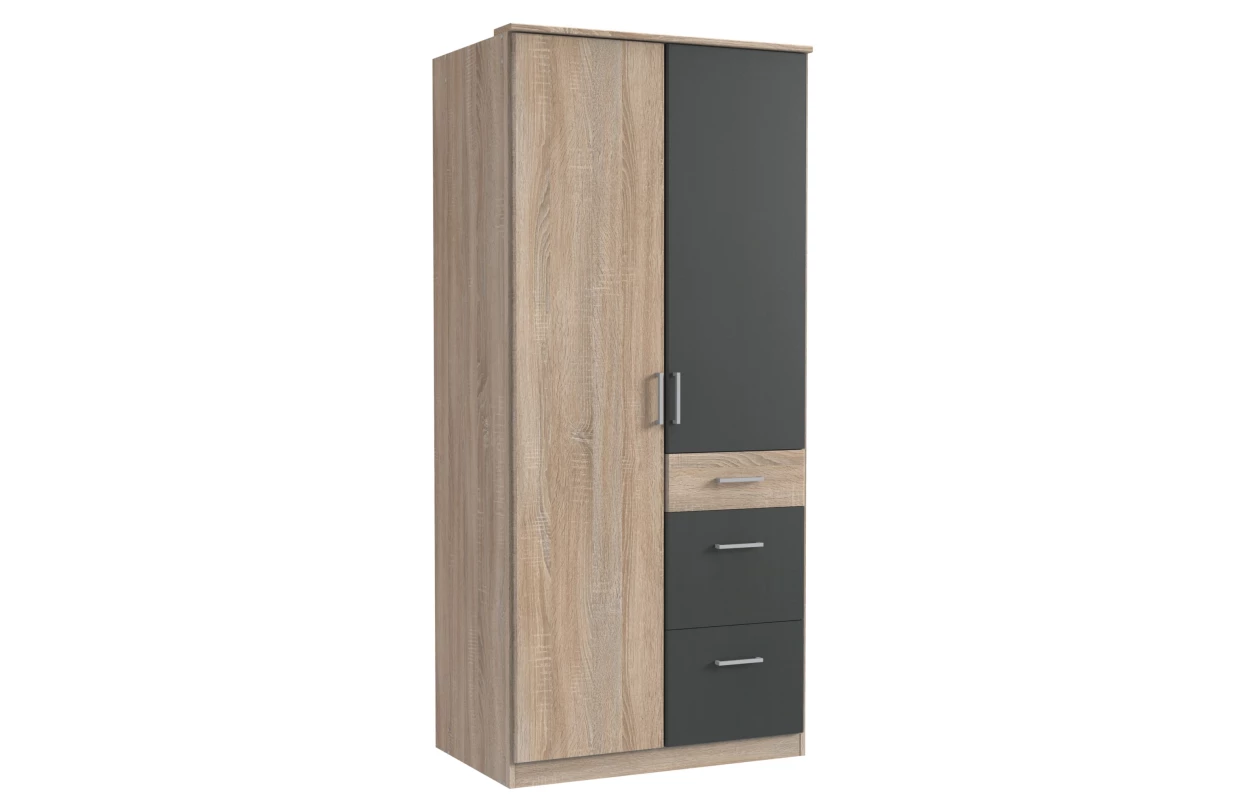 Šatníková skriňa so zrkadlom Click, 135 cm, biela/dub sonoma 40
