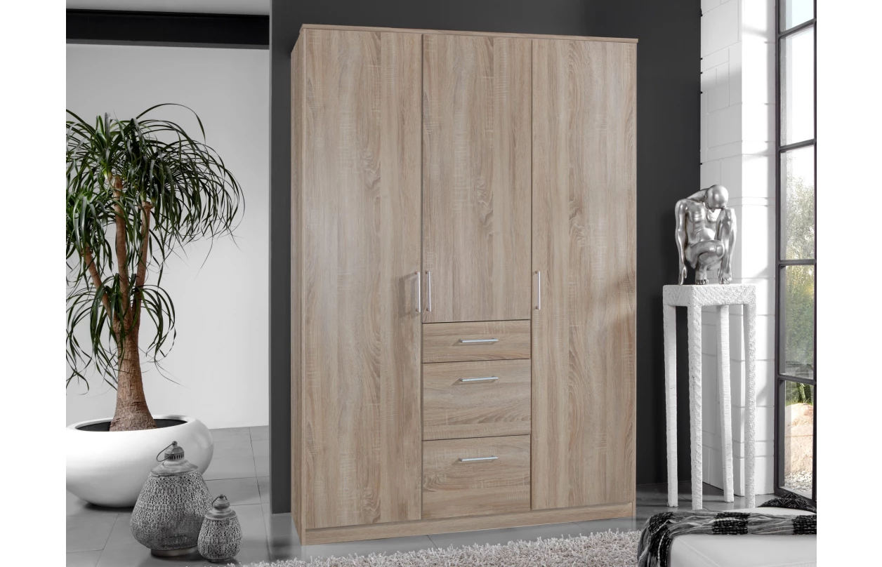 Šatníková skriňa so zrkadlom Click, 135 cm, dub sonoma/biela 10