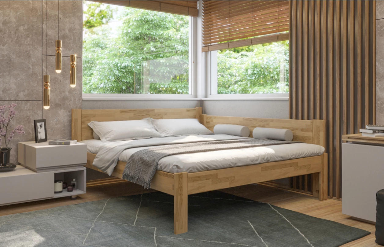 Rohová posteľ so zástenou vpravo Fava P 180x200 cm, bielený buk 5