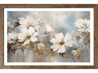 Rámovaný obraz Zátišie s bielymi kvetmi 70x50 cm, dub tmavý