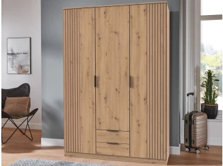 Šatníková skriňa Lübeck, 135 cm, dub artisan/optika lamiel