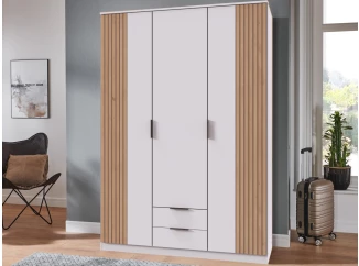 Šatníková skriňa Lübeck, 135 cm, biela/dub artisan/optika lamiel