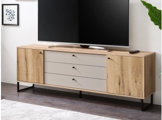 Široká TV skrinka Cube, dub evoke / pieskovo šedá