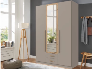 Šatníková skriňa so zrkadlom Marburg, 135 cm, šedá sahara/dub artisan