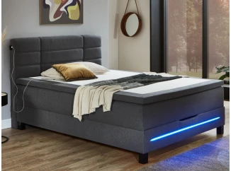 Posteľ boxspring s osvetlením Jefferson 140x200 cm, antracitová látka