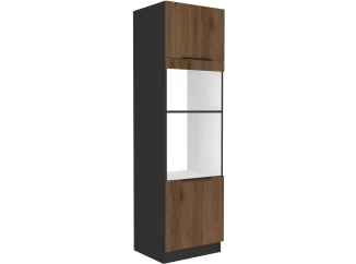 Vysoká skriňa pre vstavanú a mikrovlnnú rúru Monza, 60 cm, orech/čierna
