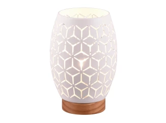 Stolná lampa Bidar 21 cm, biely kov/drevo