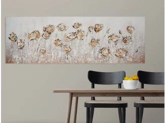 Ručne maľovaný obraz Kvety 120x40 cm, 3D štruktúra