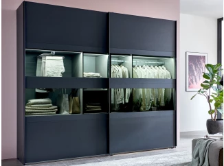 Šatníková skriňa Easy Plus, šírka 180 cm/výška 208 cm, grafit/sklo