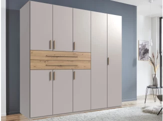 Šatníková skriňa so zásuvkami Digit, 225 cm, béžová kašmír/dub artisan