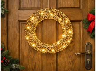 Vianočná dekorácia LED veniec 30 cm, zlatý