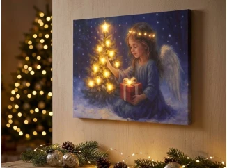 LED vianočný obraz (2 druhy) Anjel, 38x28 cm
