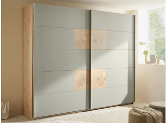 Šatníková skriňa Simada 270 cm, dub artisan/šalviovo zelená