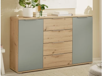 Komoda so zásuvkami Simada 150 cm, dub artisan/šalviovo zelená