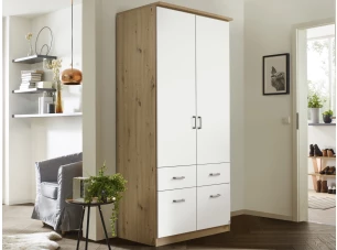 Šatníková skriňa Bremen, 91 cm, dub artisan/biela