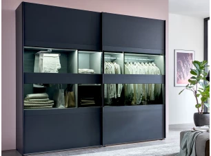 Šatníková skriňa Easy Plus, šírka 225 cm/extra výška 236 cm, grafit/sklo