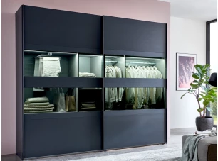 Šatníková skriňa Easy Plus, šírka 270 cm/výška 208 cm, grafit/sklo